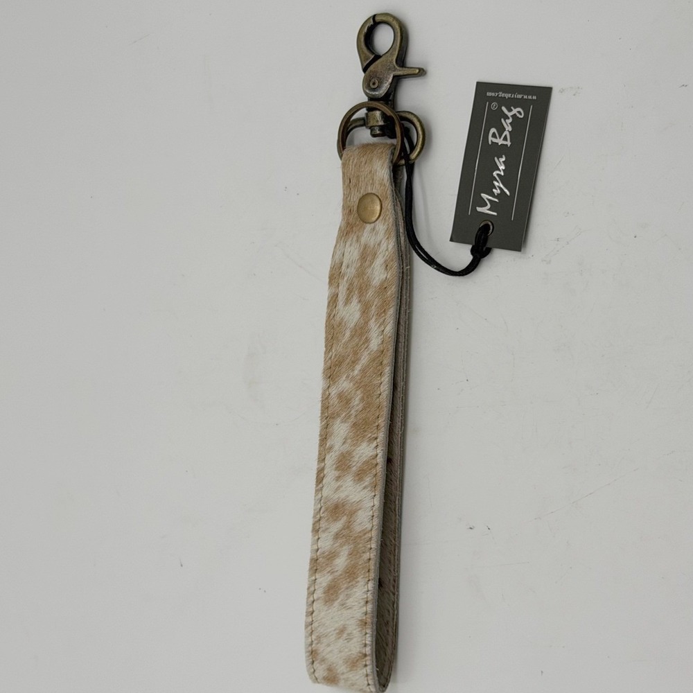 Myra Bag Cowhide Hair-on-Hide Wristlet Keychain Antique Brass Clasp NWT